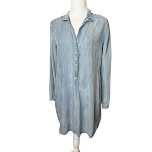Cloth‎ & Stone Chambray Striped T-shirt Dress Small Anthropologie Distressed